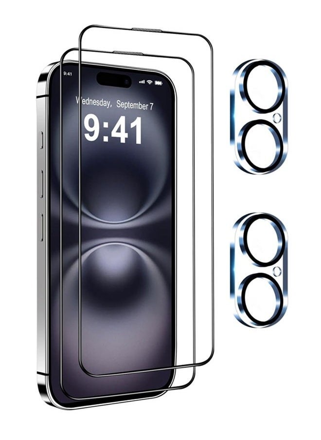 Raxoom 2 PACK iPhone 16 Pro Screen Protector + 2 PACK Camera Lens Protector, Ultra 9H+ Tempered Glass, Full Coverage Screen Protection for iPhone 16 Pro â€“ Scratch Resistant, Anti-Fingerprint, Easy Installation - Image 1