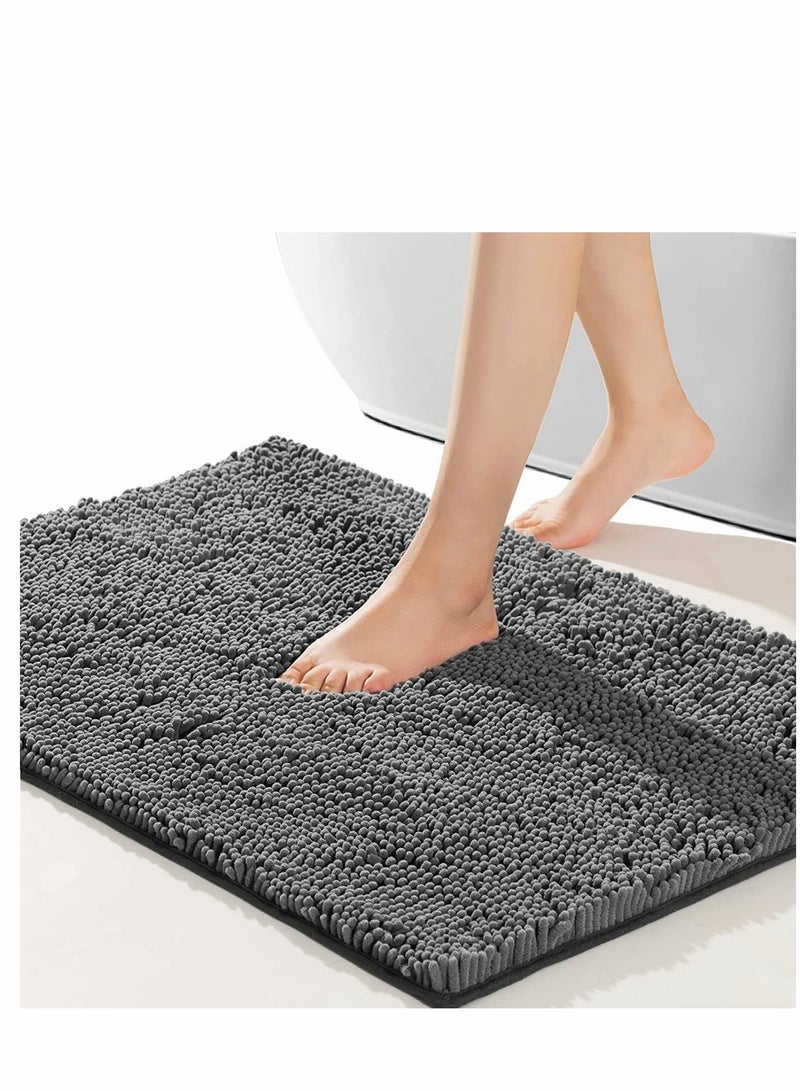 Bathroom Rug Non Slip Bath Mat Soft Cozy Shaggy Durable Thick Bath Rugs for Bathroom Easier to Dry, Plush Rugs for Bathtubs Rain Showers and Under The Sink Dark Grey 32×20 - Image 1