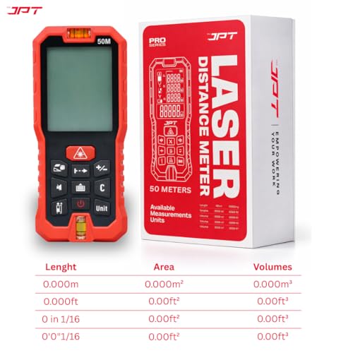 JPT 50M Laser Distance Meter | Professional Digital Measuring Tool with Area, Volume & Pythagorean Calculation | Backlit Display, Continuous & Unit Conversion Modes - Image 2