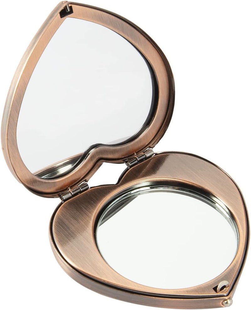 EYIDADAE Mini Vintage Heart Elegant Makeup Mirror Portable 1X2X Magnifier Retro Red