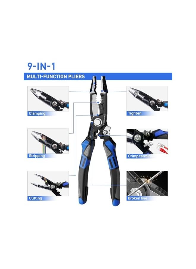 PROMASS promass 9-in-1 Wire Stripper Tool, 8-Inch Multifunctional Wire Stripper Pliers, Cable Cutters, Wire Crimping Tool, C-RV Wire Stripping, Cutting, Crimping, and Shearing, Ideal for Electric Cable Work  - Image 4