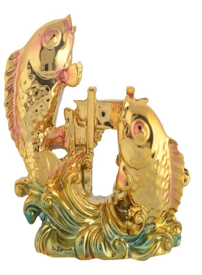 GJ Vastu Feng Shui Colorful Fish for Good Luck and Prosperity/Double Fish (Resin, Golden Color) - Image 1