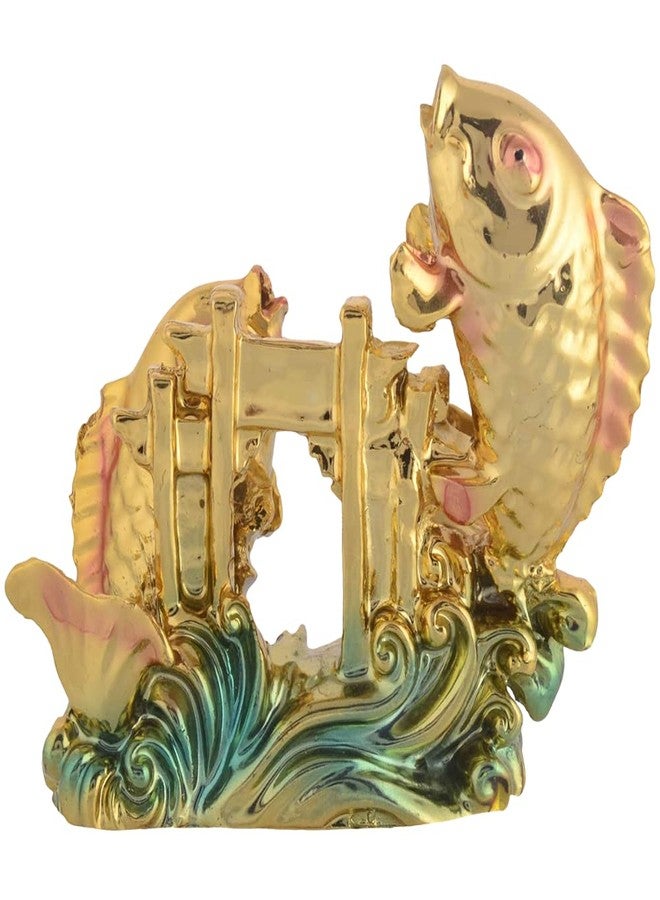 GJ Vastu Feng Shui Colorful Fish for Good Luck and Prosperity/Double Fish (Resin, Golden Color) - Image 4