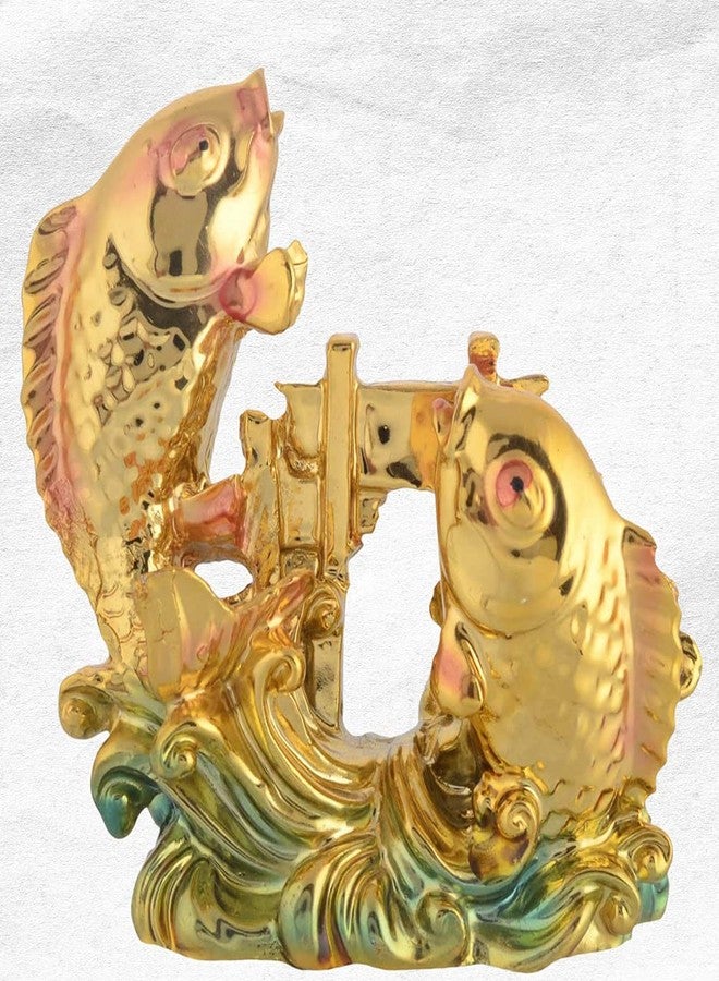 GJ Vastu Feng Shui Colorful Fish for Good Luck and Prosperity/Double Fish (Resin, Golden Color) - Image 2