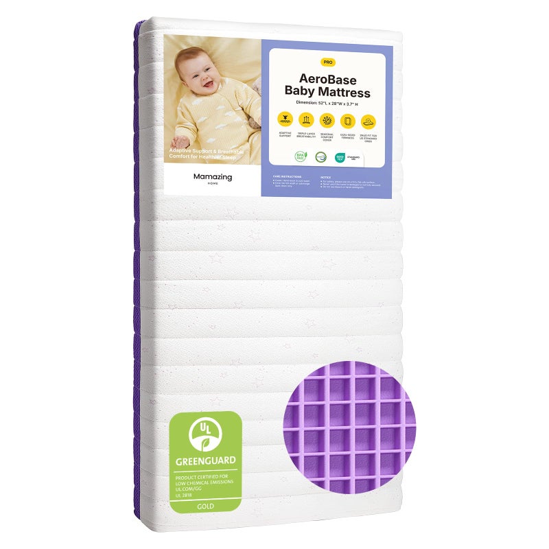 MAMAZING Aerobase Pro Baby & Toddler Crib Mattress â€“ 2 Stage Breathable Mattress, Temperature Balance Fabric Cover, 100% Washable, Oeko-TEX, GREENGUARD Gold & SGS Certified, 52" Ã— 28" Ã— 3.7" - Image 1