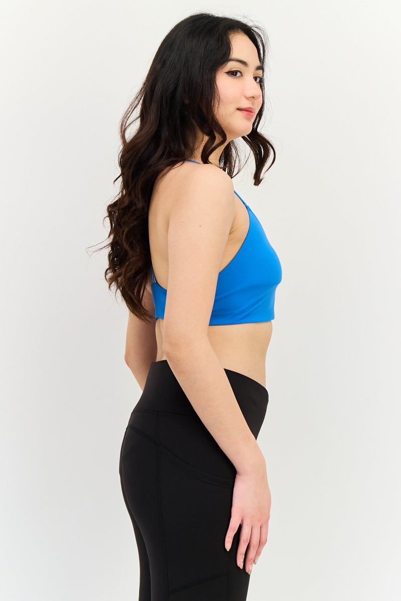 Adidas Women Brand Logo Padded Sports Bra, Blue - Image 2