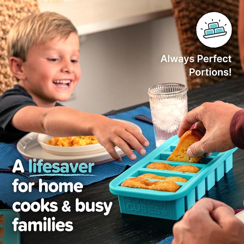 Souper Cubes Gift Set - Kitchen Set With 2 Tbsp, 1/2 Cup, 1 Cup, and 2 Cup Silicone Freezer Trays With Lids - Meal Prep and Kitchen Storage Solutions - Aqua | 100% Platinum-Cured Silicone Food Storage Containers, Oven & Microwave Safe, The Perfect Freezer Meal Prep Container Gift Set - Image 4