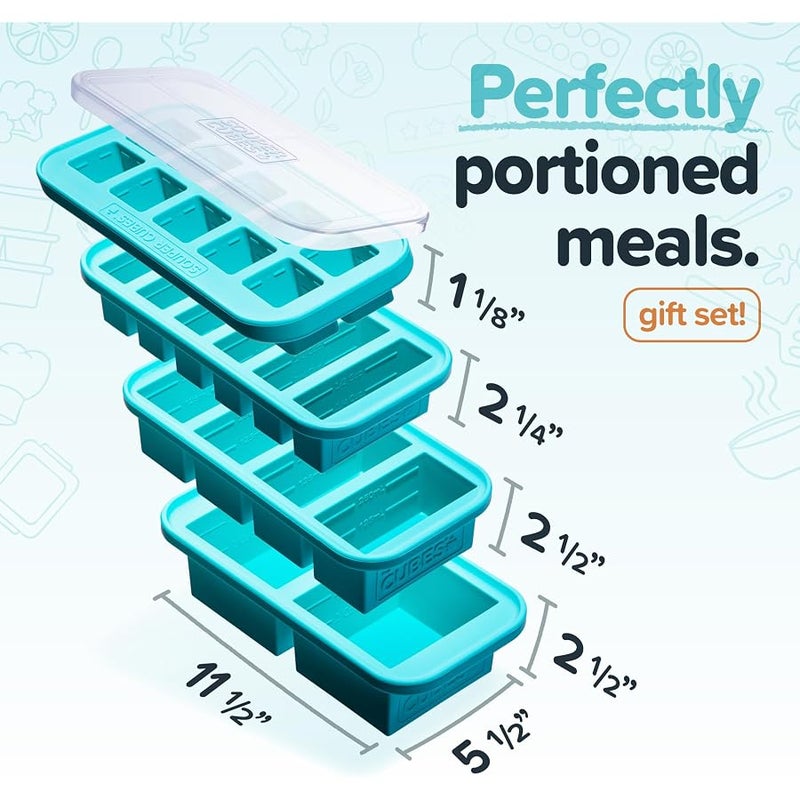 Souper Cubes Gift Set - Kitchen Set With 2 Tbsp, 1/2 Cup, 1 Cup, and 2 Cup Silicone Freezer Trays With Lids - Meal Prep and Kitchen Storage Solutions - Aqua | 100% Platinum-Cured Silicone Food Storage Containers, Oven & Microwave Safe, The Perfect Freezer Meal Prep Container Gift Set - Image 2