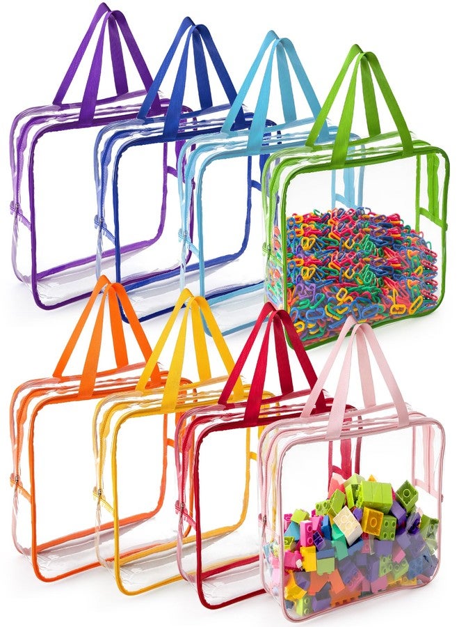 Fasmov 8 Packs Large Toy Storage Bags, 8 Colors PVC Organizers Toy Bags, Travel Organizer Bags Reusable Toy Organizer Pouch with Zipper for Building Blocks, Puzzle, Small Toys and Handmade Accessories - Image 1