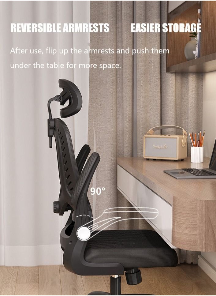Arabest - Office Chair, High Back Ergonomic Desk Chair, Breathable Mesh Desk Chair with Adjustable Lumbar Support and Headrest, Swivel Task Chair with flip-up Armrests - Image 1