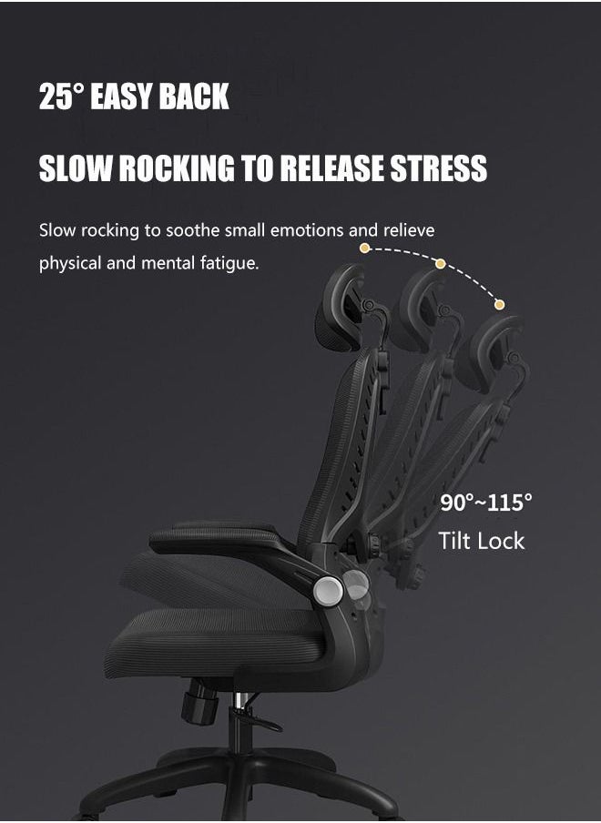 Arabest - Office Chair, High Back Ergonomic Desk Chair, Breathable Mesh Desk Chair with Adjustable Lumbar Support and Headrest, Swivel Task Chair with flip-up Armrests - Image 1