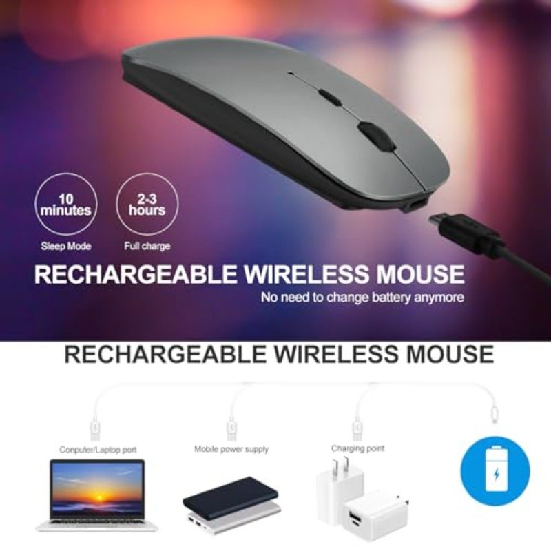 4 Modes Rechargeable Bluetooth Mouse BT3.0 5.2+USB-2.4G Type-CWireless Mouse for MacBook pro MacBook air Laptop iMac ipad Notebook pc BT USB-C Grey - Image 4