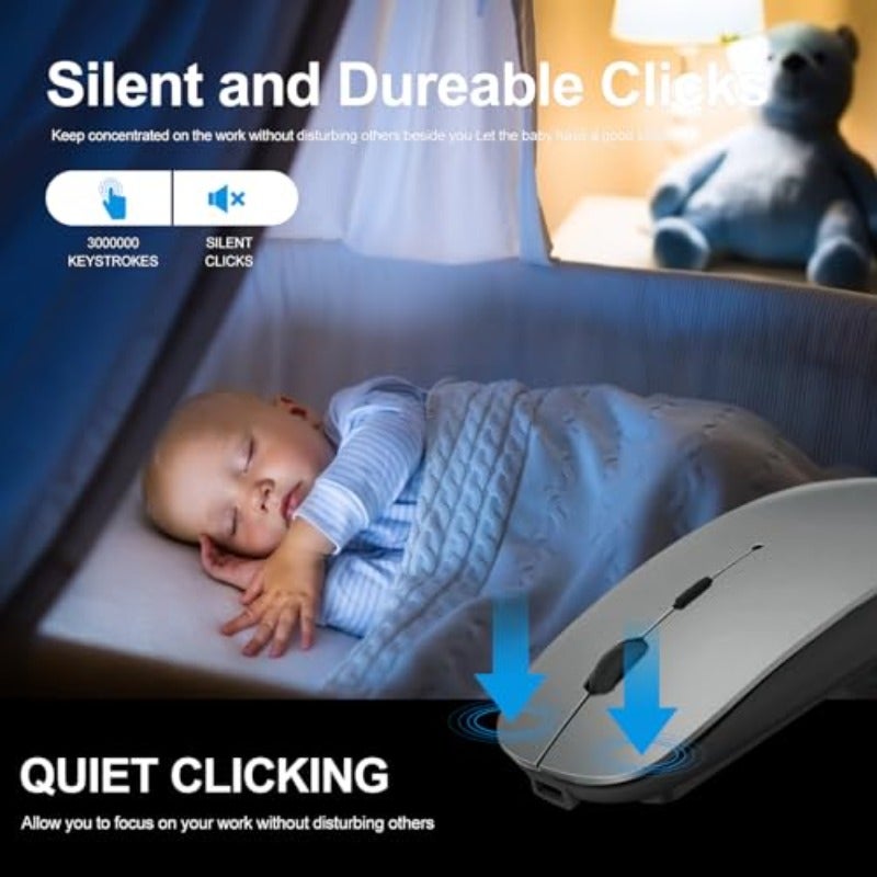 4 Modes Rechargeable Bluetooth Mouse BT3.0 5.2+USB-2.4G Type-CWireless Mouse for MacBook pro MacBook air Laptop iMac ipad Notebook pc BT USB-C Grey - Image 5