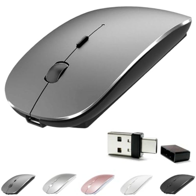 4 Modes Rechargeable Bluetooth Mouse BT3.0 5.2+USB-2.4G Type-CWireless Mouse for MacBook pro MacBook air Laptop iMac ipad Notebook pc BT USB-C Grey - Image 1