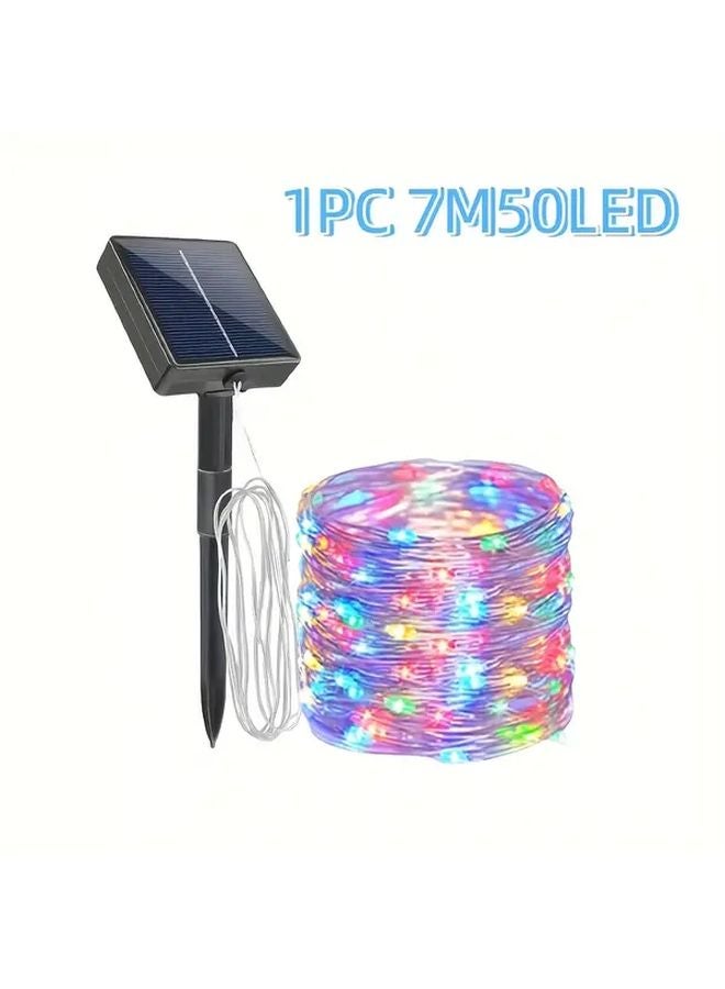 أضواء سلسلة شمسية متعددة الألوان 7 أمتار 50 لمبة LED، 8 أوضاع، IP54 للحدائق وساحات الحفلات - Image 1
