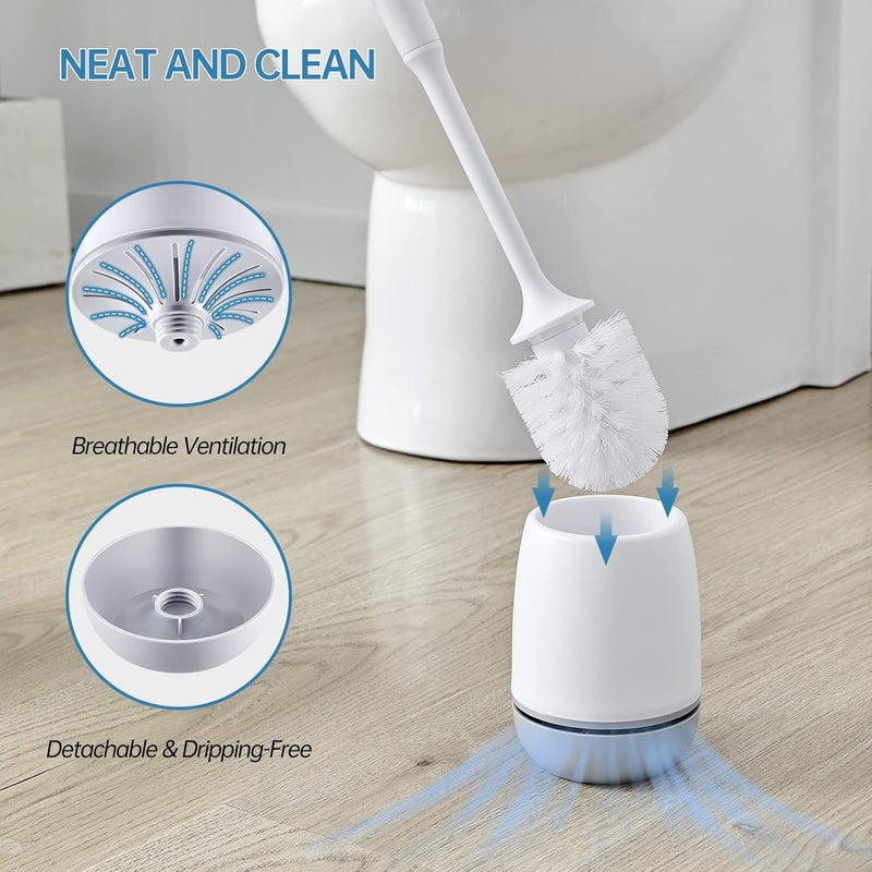 VANZAVANZU Toilet Brush, Toilet Bowl Brush and Holder Set for Bathroom, Toilet Cleaning Scrubber Cleaner Brush for Bathroom for Deep Cleaning with Stiff Plastic Bristle, Ventilated Holder, Wall Mount Hook (Grey) - Image 2