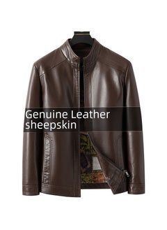 Generic Autumn Winter Mens Genuine Leather Jacket Leather stand collar (velvet) Brown 