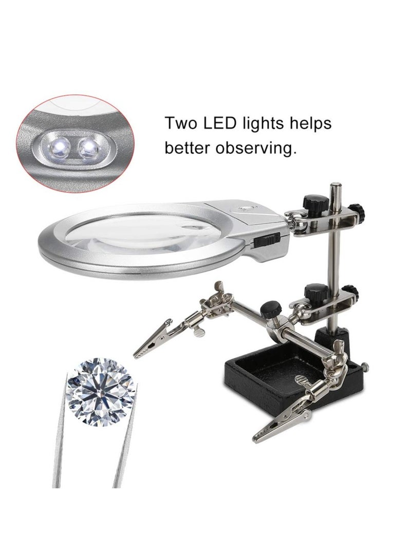 LED Light Magnifier, 5X Magnifier with Two Alligator Clips, Desk Lamp Desktop Magnifying Glasses with Clamp, Magnifying Desk Lamp for Jewelry, Assembly, Repair, Modeling, Antique and Crafts - Image 2