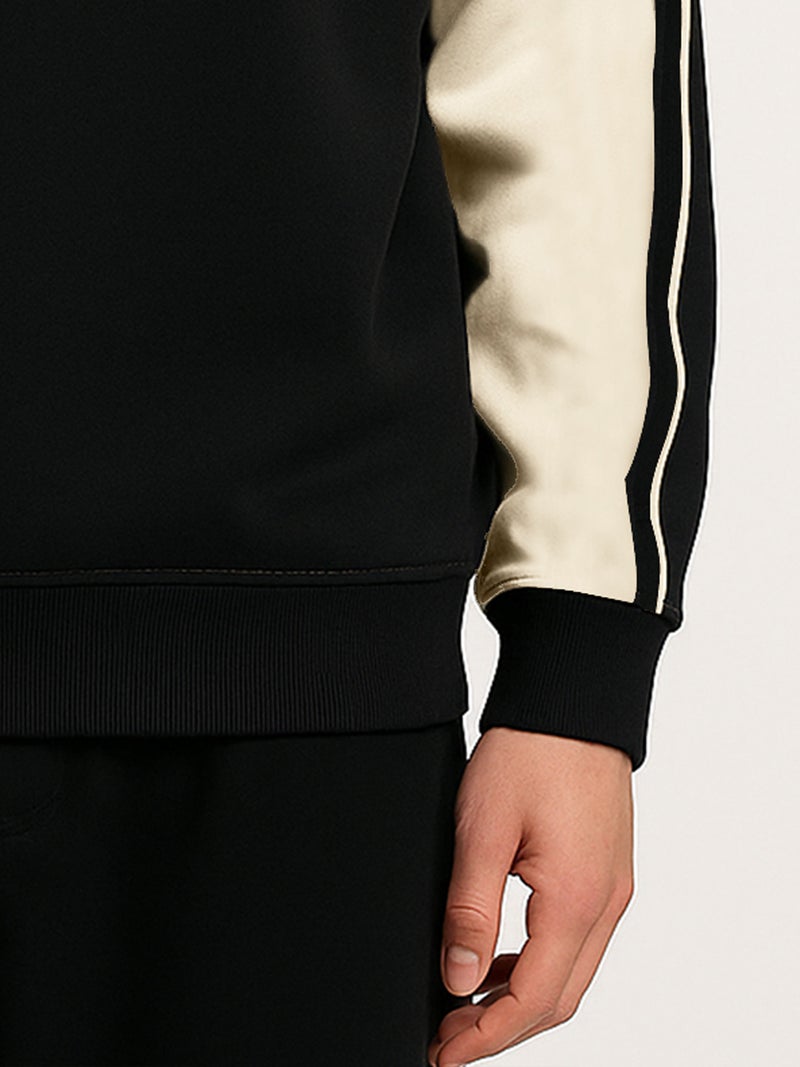 Maniac Men Printed Black Round Neck Full Sleeve Black & Cream Fleece Sweatshirt - Image 5