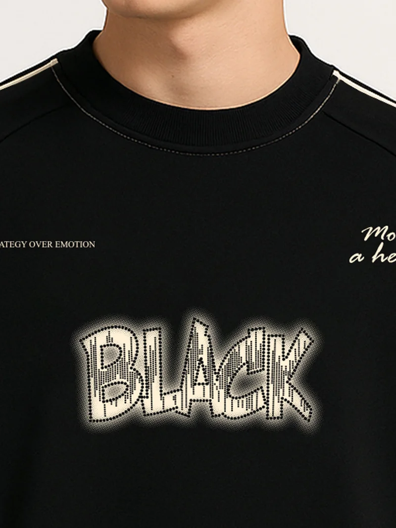 Maniac  Maniac Men Printed Black Round Neck Full Sleeve Black & Cream Fleece Sweatshirt for Men | Best Price UAE