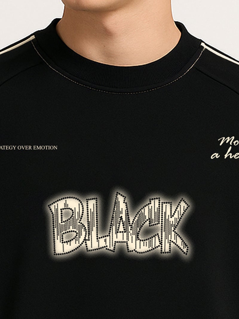 Maniac Men Printed Black Round Neck Full Sleeve Black & Cream Fleece Sweatshirt - Image 4