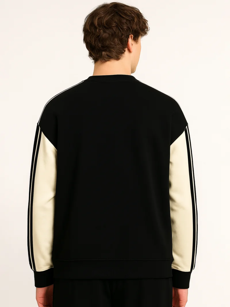 Maniac  Maniac Men Printed Black Round Neck Full Sleeve Black & Cream Fleece Sweatshirt for Men | Best Price UAE