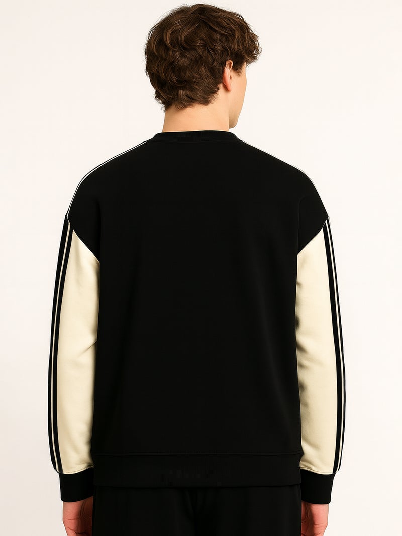 Maniac Men Printed Black Round Neck Full Sleeve Black & Cream Fleece Sweatshirt - Image 3