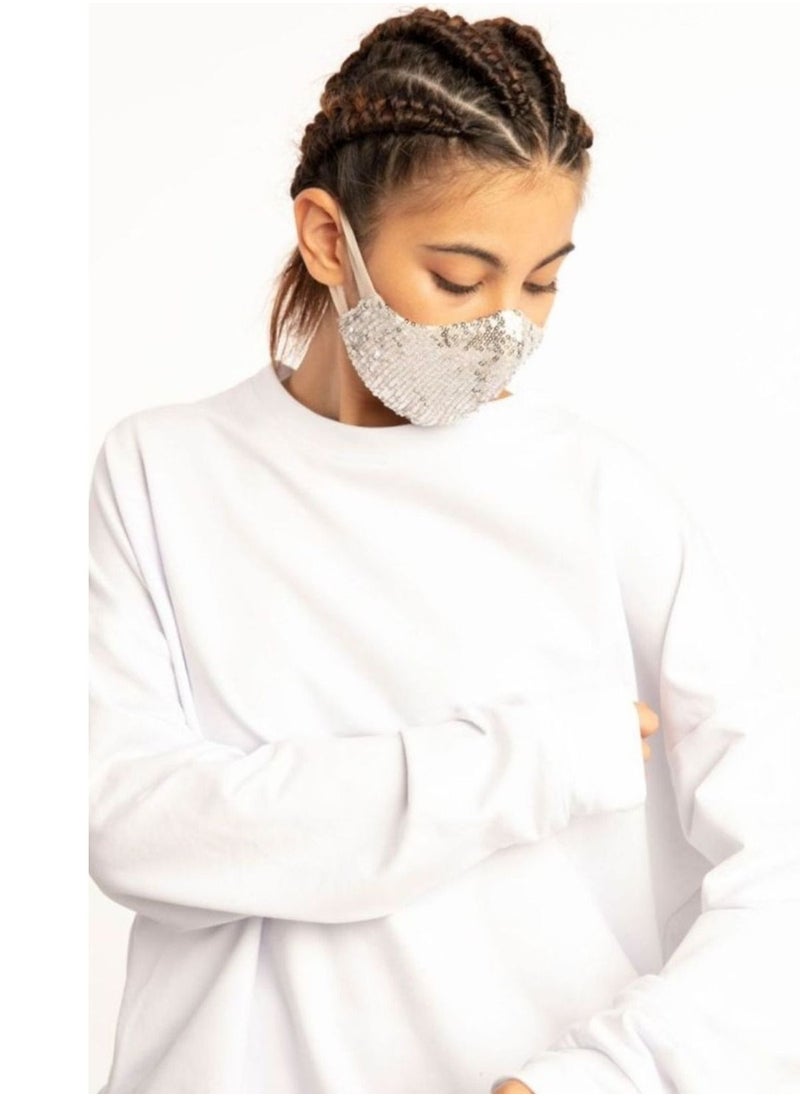 VENTIUP Sequin Mask Beige Silver  - Image 4