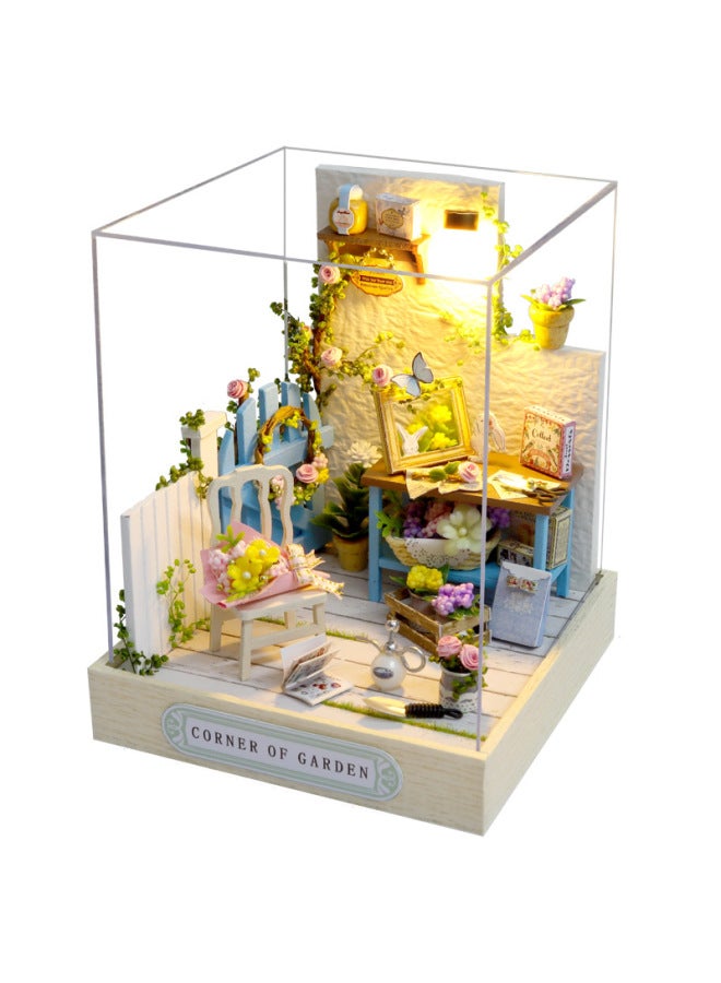 Zhiqu House Happy One Pavilion Diy Handmade Assembled 3D Assembled Model Toys Cabin Toys And Gifts-Color:QT-033 Garden Corner Led Lamp Dust Cover Glue-(Chinese Version)  - Image 1