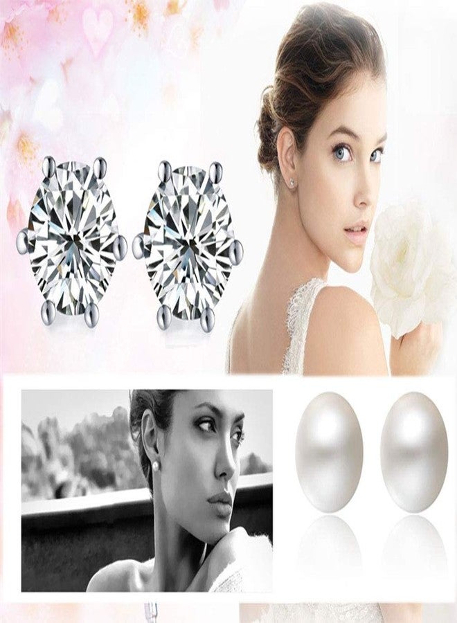 Spiritlele 12 Pairs 3-8mm Pearl Stud Earrings Set Assorted Cubic Zirconia Crystal Pierced Earrings for Women - Image 5