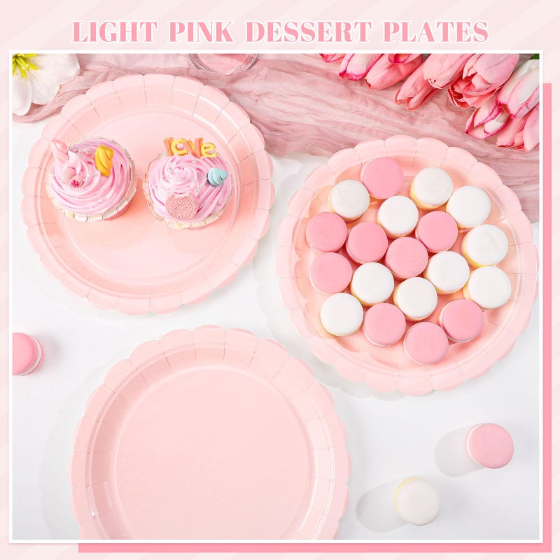 NatNarr 30 Pcs Pink Paper Plates 9 Inch Scalloped Pink Party Plates Cute Birthday Dessert Cake Plate for Easter, Baby Bridal Shower, Wedding, Mothers Day - Image 4