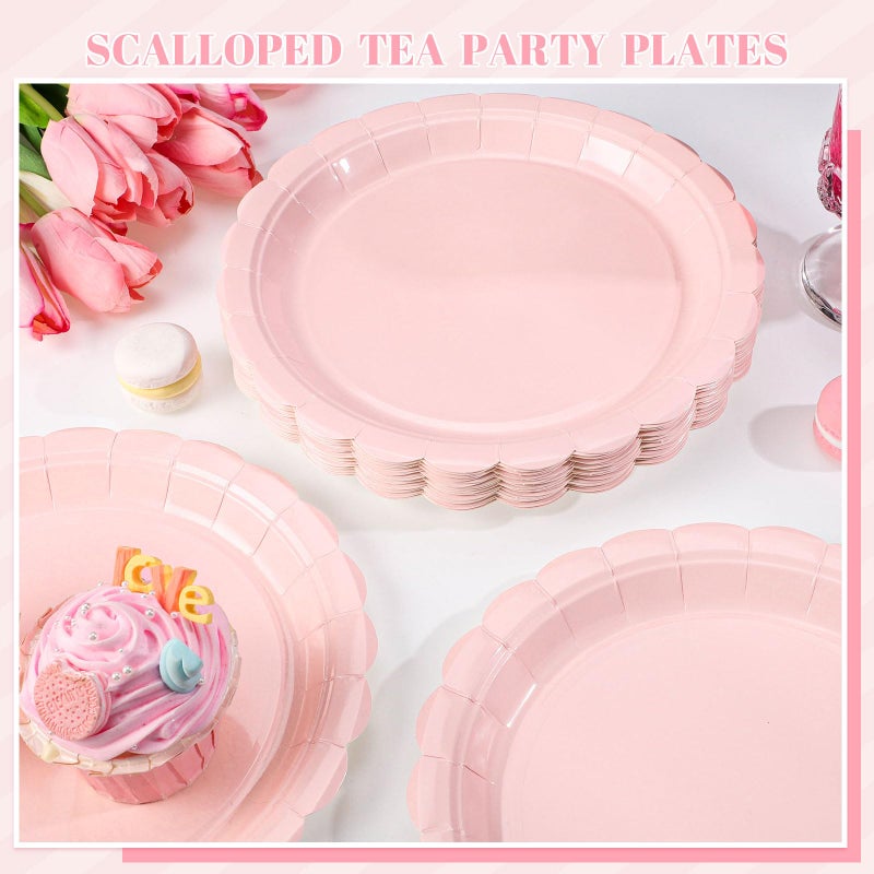 NatNarr 30 Pcs Pink Paper Plates 9 Inch Scalloped Pink Party Plates Cute Birthday Dessert Cake Plate for Easter, Baby Bridal Shower, Wedding, Mothers Day - Image 5