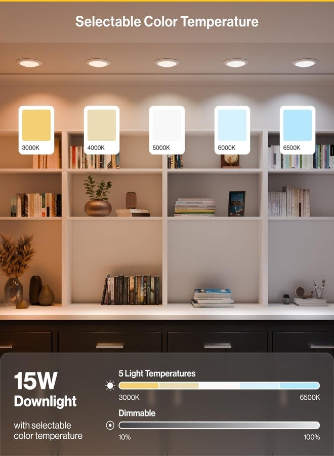 Sunco Lighting Sunco 12 Pack LED Disc Lights Ceiling 6 Inch, Flush Mount Disk Light, Recessed Can Lighting, 1050 LM, 15W (75W Equivalent), Selectable CCT 3000K/4000K/5000K/6000K/6500K, Dimmable, Damp Rated ETL - Image 3