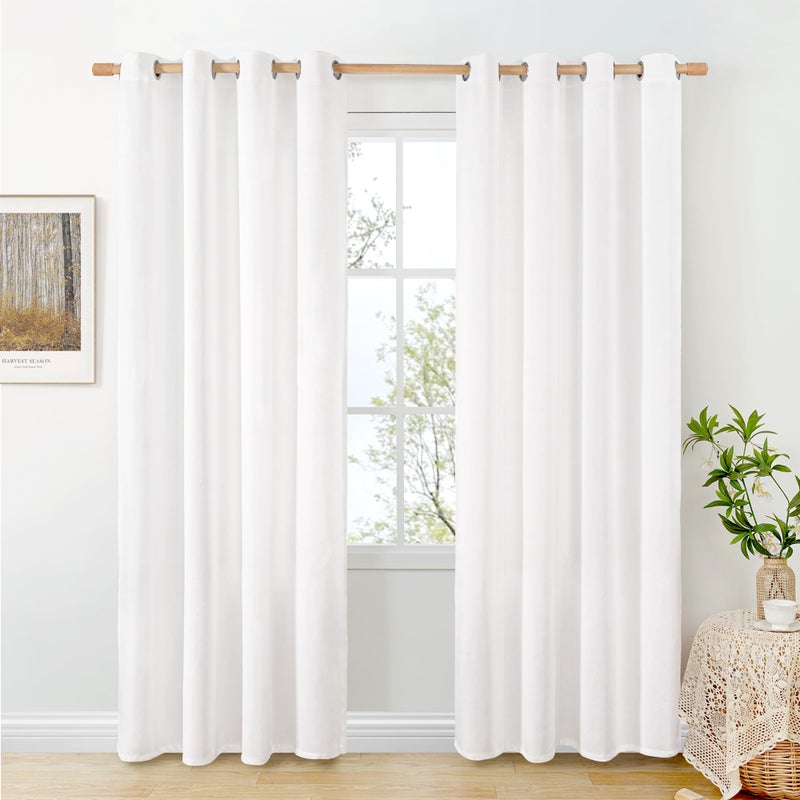 BGment Pure White Linen Curtains 84 Inch Length for Living Room, Light Filtering Drapes No See Through with Grommet Thick Semi Sheer Window Treatments for Bedroom Decor, 2 Panels, Each 52 Inch Wide - Image 1
