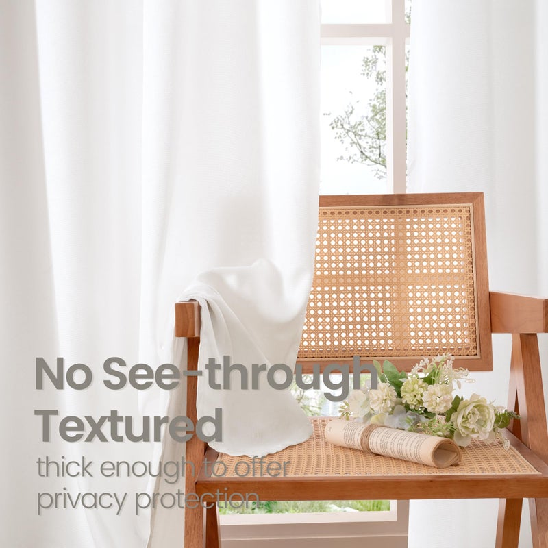 BGment Pure White Linen Curtains 84 Inch Length for Living Room, Light Filtering Drapes No See Through with Grommet Thick Semi Sheer Window Treatments for Bedroom Decor, 2 Panels, Each 52 Inch Wide - Image 3