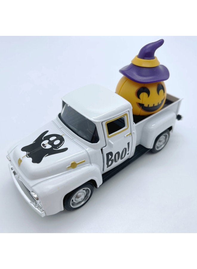 Loquat Alloy Car Model Alloy Back Car Toy Retro Pickup  Toy Craft Ornaments Back Car Ghost Festival-color:White Car + Gray Elf - Image 2