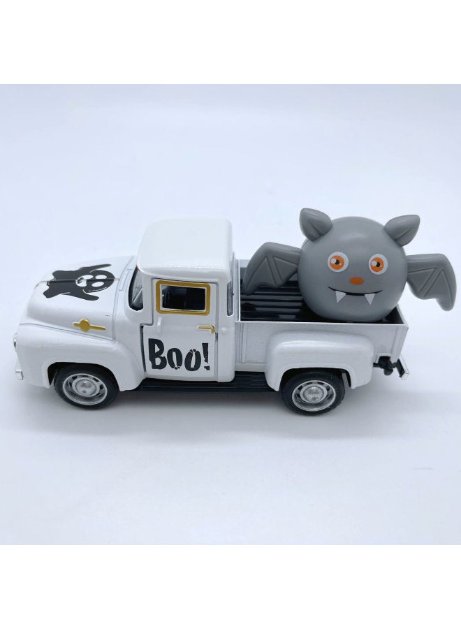 Loquat Alloy Car Model Alloy Back Car Toy Retro Pickup  Toy Craft Ornaments Back Car Ghost Festival-color:White Car + Gray Elf - Image 1