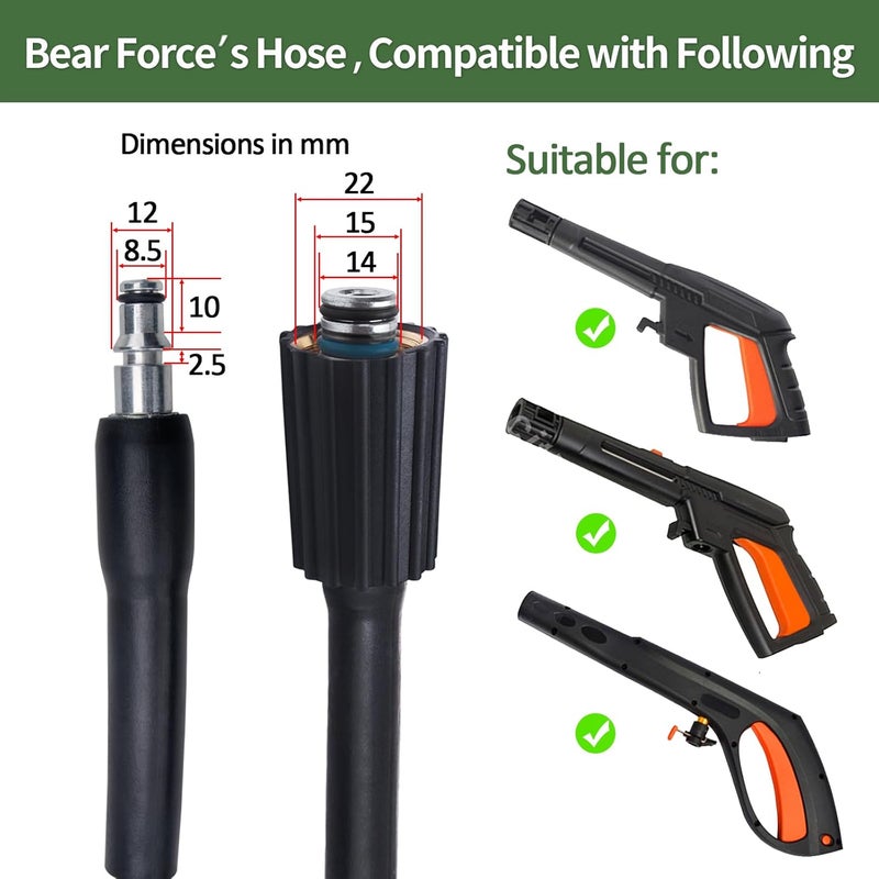 BEAR FORCE - High Pressure Replacement Hose 10m x 180bar Compatible with Black & Decker PW1500 PW1700 / AR Blue Clean Series 200~500' - Image 3