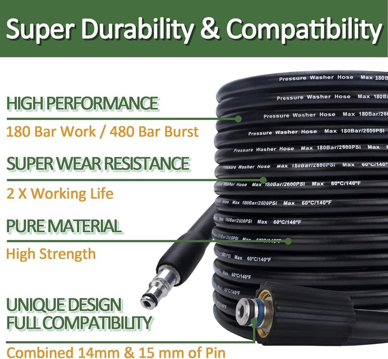 BEAR FORCE - High Pressure Replacement Hose 10m x 180bar Compatible with Black & Decker PW1500 PW1700 / AR Blue Clean Series 200~500' - Image 2