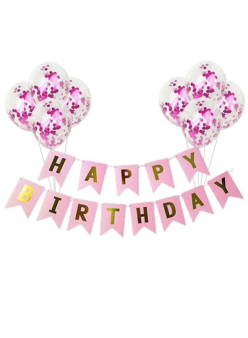 Highland Set of 9 Happy Birthday Banner and Confetti  Balloon Set  - Image 1