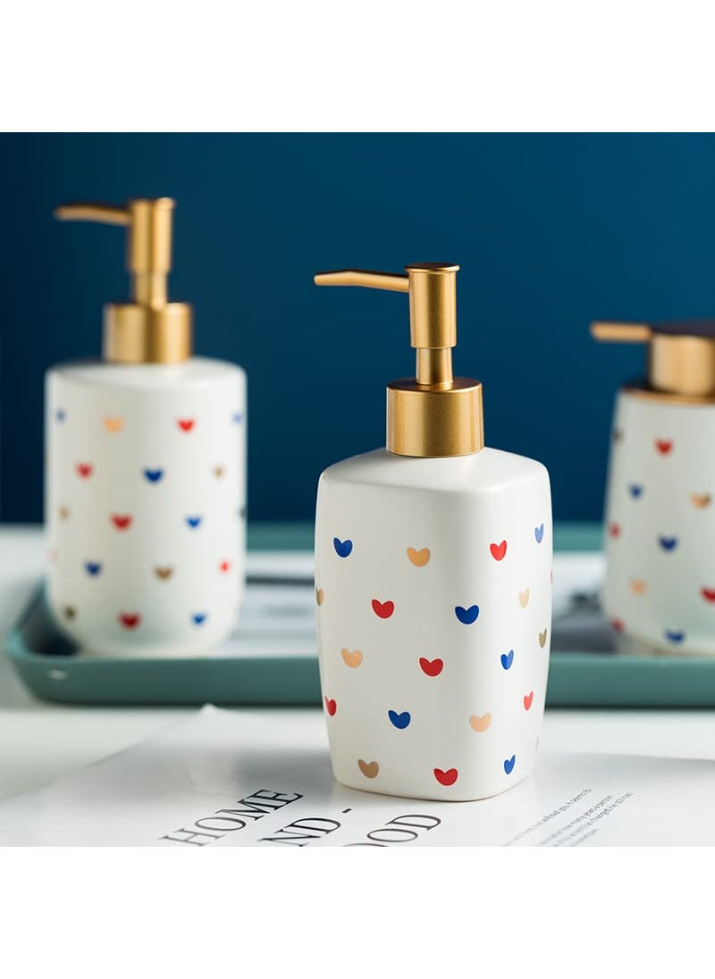 FabSeasons - FabSeasons Ceramic White Heart Printed Soap Dispenser for Kitchen/Bathroom, Decorative Tabletop Soap Dispenser, 7.5 x 18 cm - Image 1