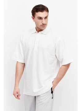 Greg Norman Men Regular Fit Textured Short Sleeve Polo Shirt, White  - Image 1
