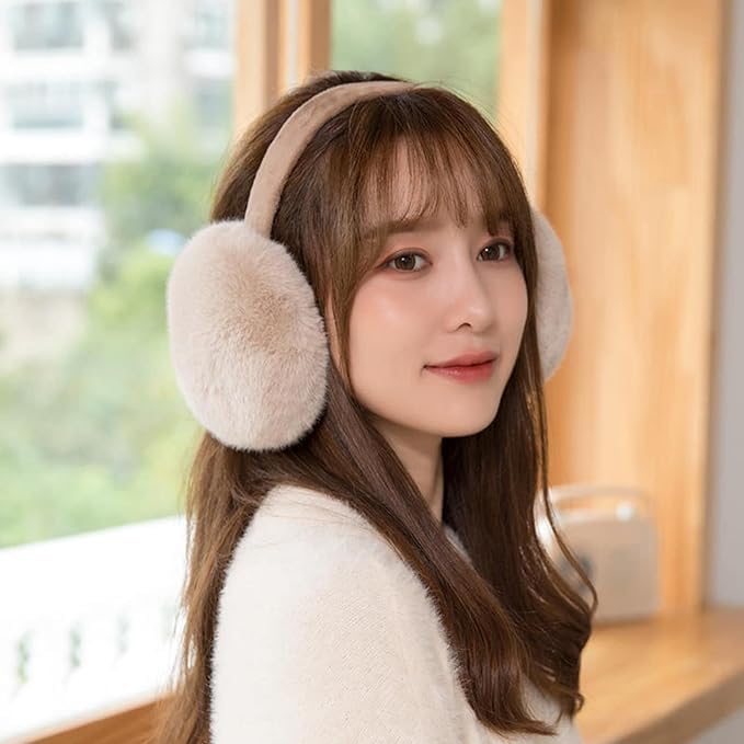 THE DDS STORE Muffs for Women - Winter Ear Warmers - Soft & Warm Cable Knit Furry Fleece Earmuffs - Ear Covers for Cold Weather Puffy Fluffy Earmuffs (01-Pink) - Image 2