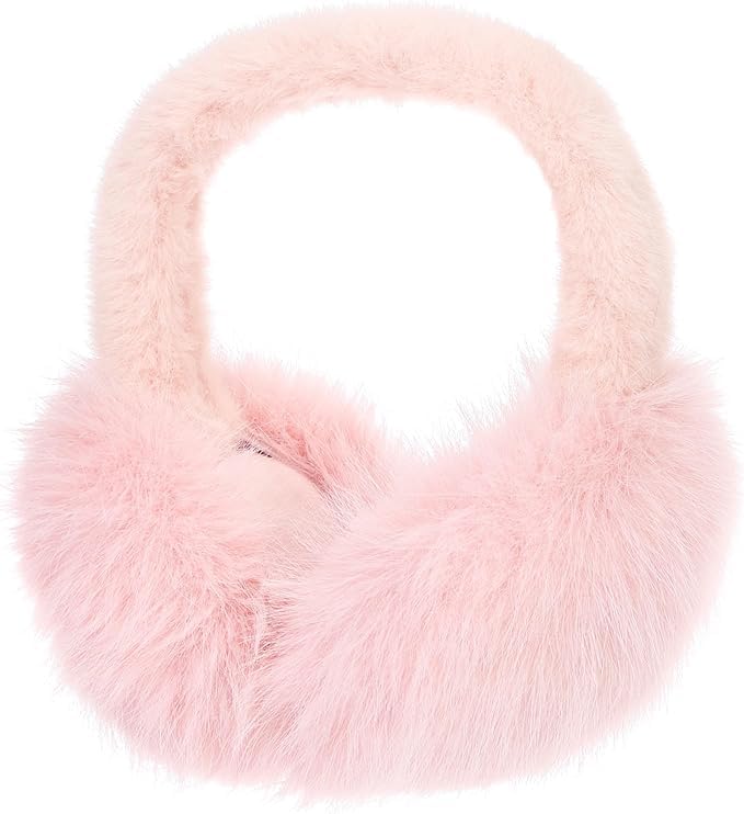 THE DDS STORE Muffs for Women - Winter Ear Warmers - Soft & Warm Cable Knit Furry Fleece Earmuffs - Ear Covers for Cold Weather Puffy Fluffy Earmuffs (01-Pink) - Image 1