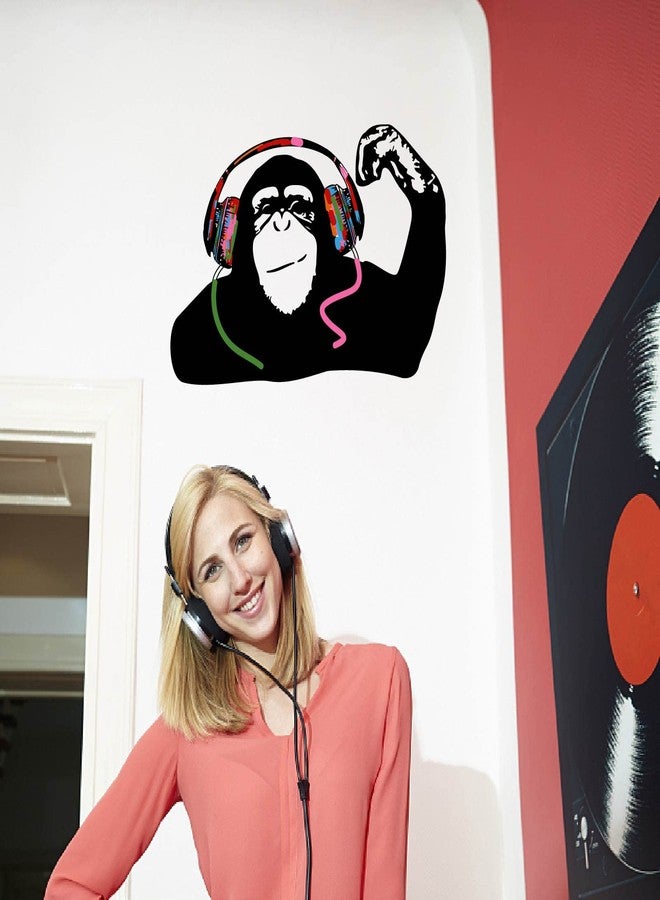 PLIGREAT Banksy Monkey Wall Sticker Listening to Music in Headphones Gorilla Wall Decal Graffiti DJ Monkey Peel and Stick Wall Art Stickers for Boy Bedroom Living Room Playroom Decor - Image 5