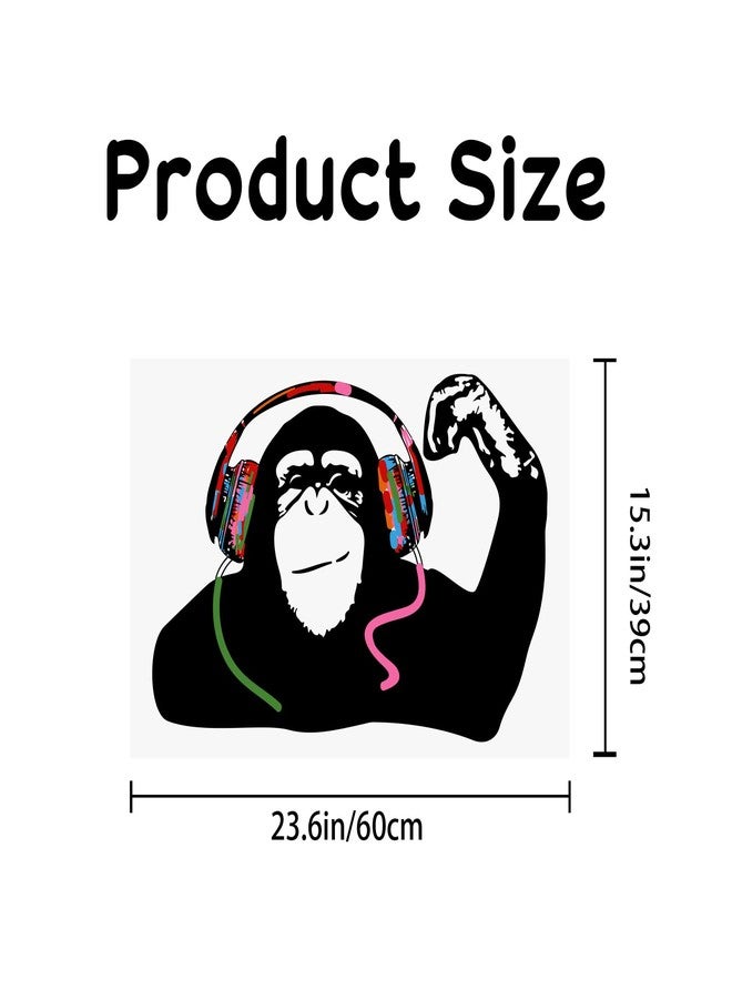 PLIGREAT Banksy Monkey Wall Sticker Listening to Music in Headphones Gorilla Wall Decal Graffiti DJ Monkey Peel and Stick Wall Art Stickers for Boy Bedroom Living Room Playroom Decor - Image 2