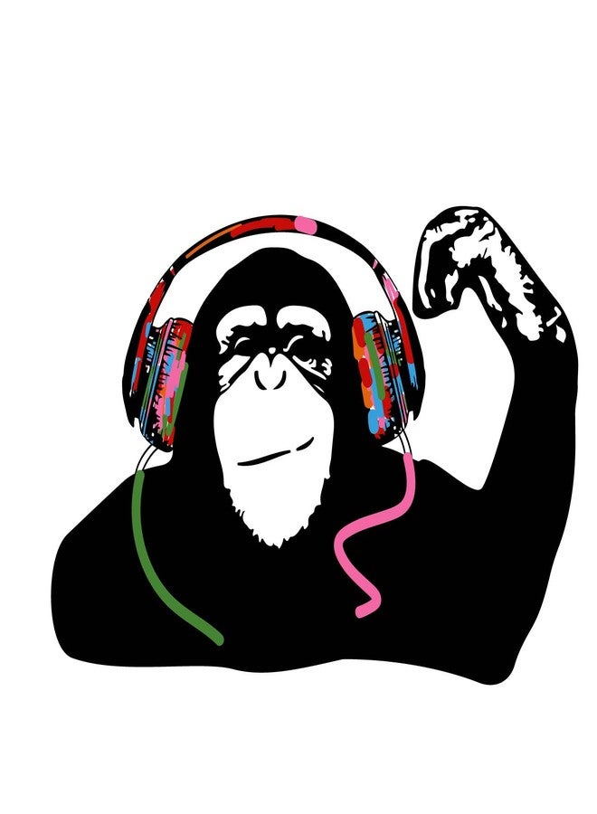 PLIGREAT Banksy Monkey Wall Sticker Listening to Music in Headphones Gorilla Wall Decal Graffiti DJ Monkey Peel and Stick Wall Art Stickers for Boy Bedroom Living Room Playroom Decor - Image 1