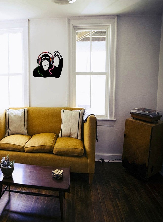 PLIGREAT Banksy Monkey Wall Sticker Listening to Music in Headphones Gorilla Wall Decal Graffiti DJ Monkey Peel and Stick Wall Art Stickers for Boy Bedroom Living Room Playroom Decor - Image 3