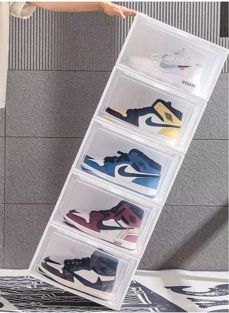 GoldenLike Shoe Storage Box,Stackable Shoe Organizer for Closet,5 Pack Plastic Shoe Storage Containers with Lids,Space Saving Shoe Sneaker Containers Fit up to US Size 12(Transparent)  - Image 1
