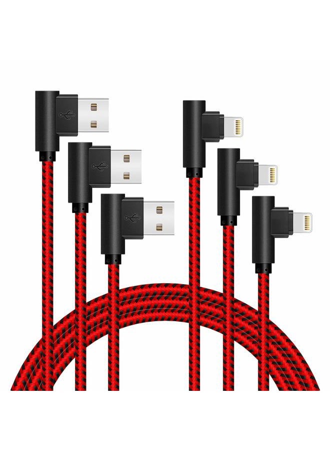 APFEN 90 Degree [3-Pack] 10FT/3M Heavy Duty iPhone Gaming Charger Cable Compatible with iPhone Xs Max/XS/XR/7/7Plus/X/8/8Plus/6S/6S Plus/SE (Black Red, 10FT) - Image 1